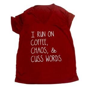Franeca's Coffee Chaos & Cuss Words T-Shirt Wine Red V-Neck T-Shirt Small